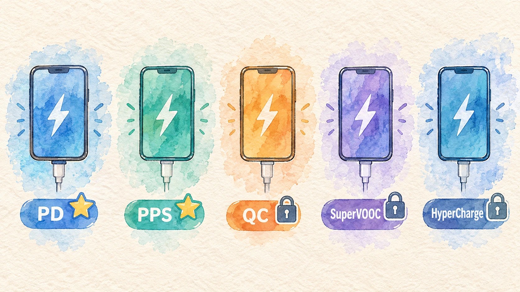 Пять смартфонов с протоколами зарядки PD, PPS, QC, SuperVOOC и HyperCharge